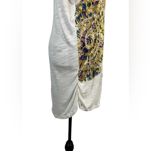 Cupio Cream Abstract Medallion V-Neck Slub Knit Top Size Large - Picture 4 of 11